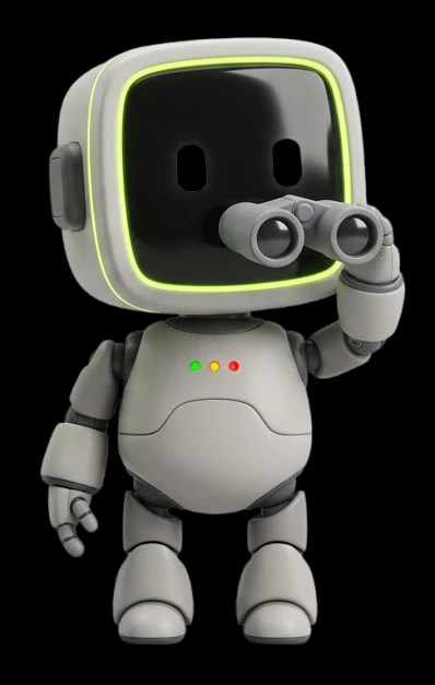 Whet robot looking through binoculars